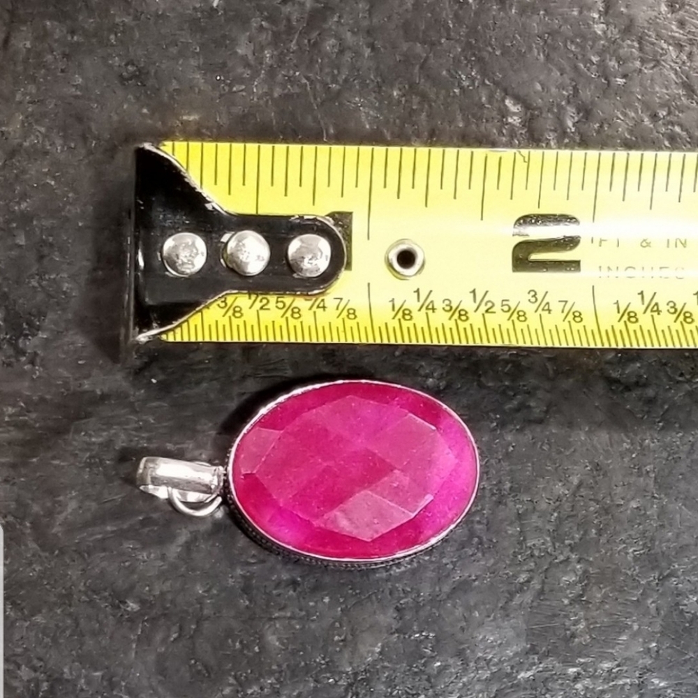 Faceted Ruby Gemstone 925 Silver Overlay - image 8